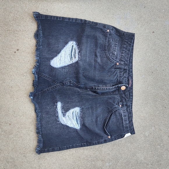 Refuge Black Distressed Jean Skirt - Picture 1 of 5